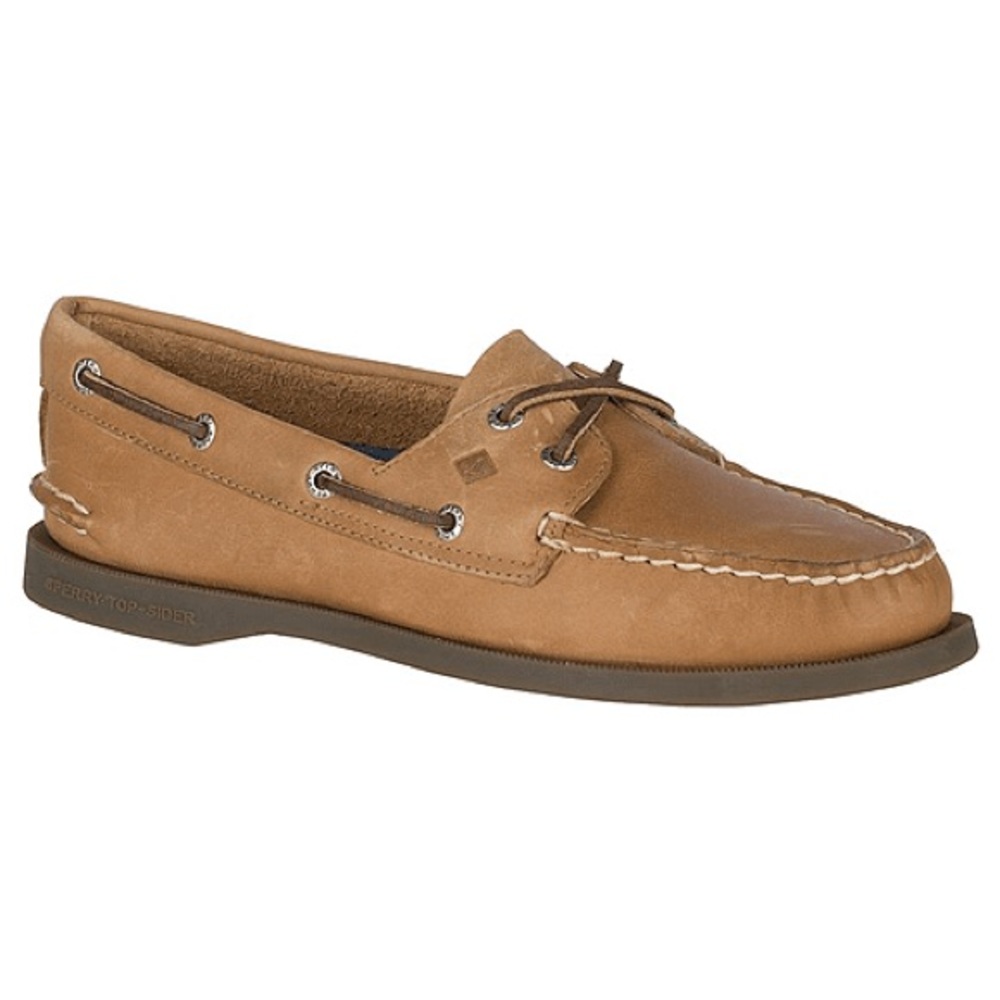 Sperry Women's Brown Tan Leather Slip On A/O 2-Eye Boat Shoes Loafer Size 5.5